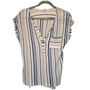 C&C California 100% Linen Neutral Striped Top Size Small